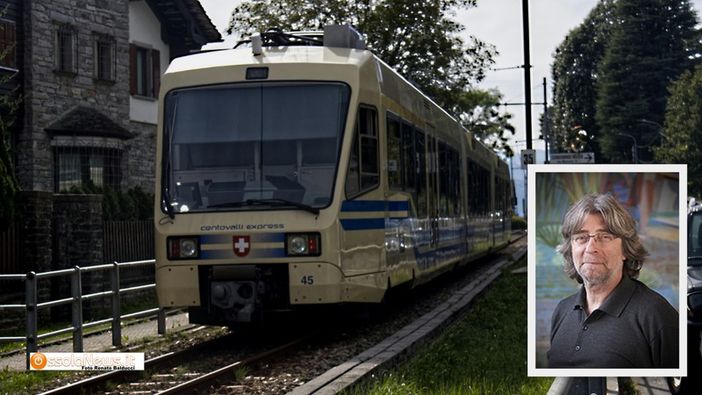 Foto: la Vigezzina e nel riquadro il deputato svizzero Bruno Storni