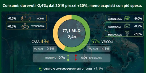 Beni durevoli, consumi -2,4%. Dal 2019 prezzi +20%, meno acquisti con più spesa